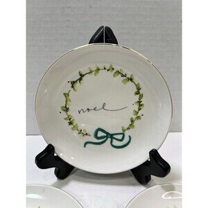 Jenny Parkhurst 5” round Stoneware Plate Noel Set Of 3 Green Ribbon Leaves